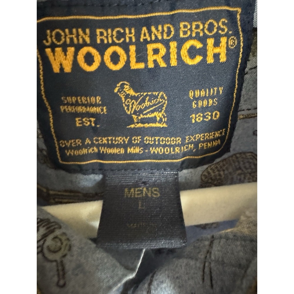 WOOLRICH John Rich Bros Men's Large Denim Fly Fishing Lure Button Up Camp Shirt‎ - Picture 3 of 11